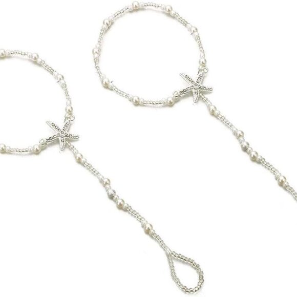 Beach Pearl Starfish Barefoot Sandals Wedding Jewelry for Women Brides - Picture 3 of 7
